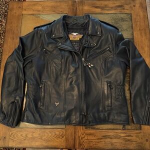 Vintage 90s Harley Davidson Leather Jacket Brando Moto Biker Black Womens XL USA